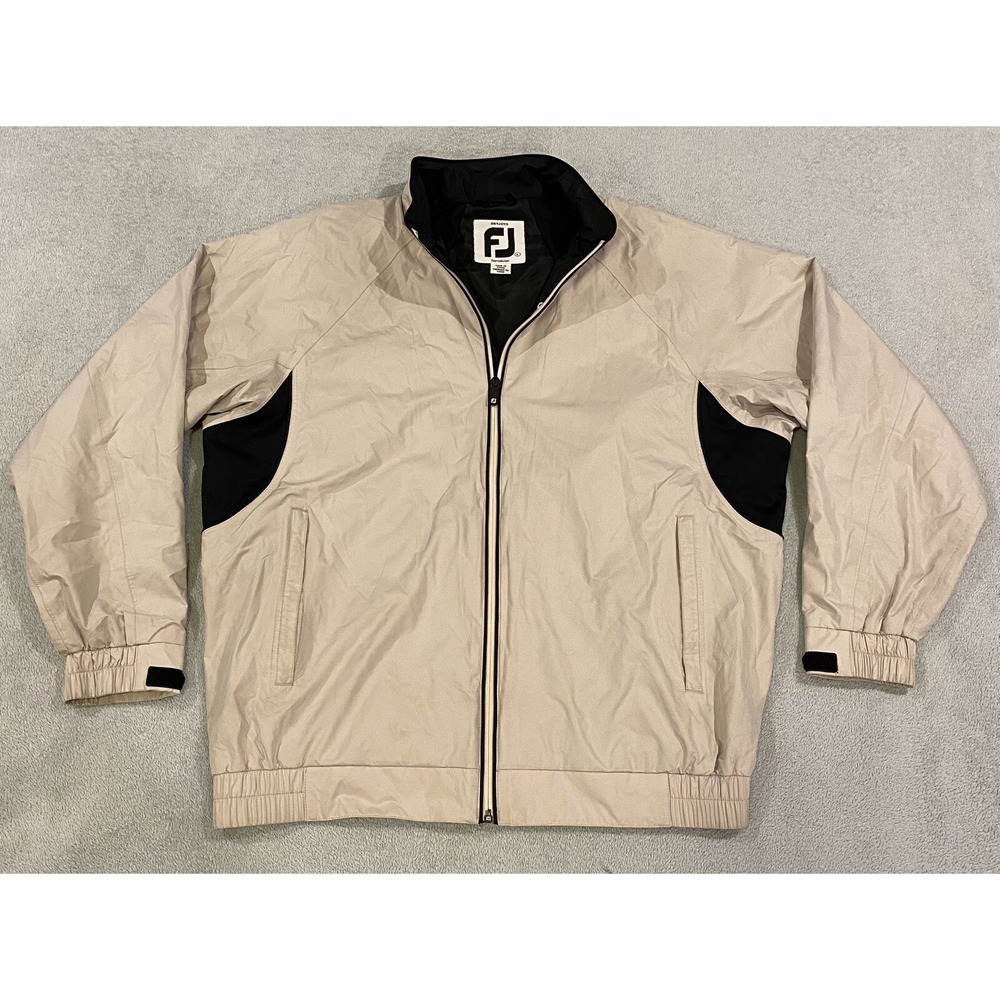 DryJoy By FootJoy Windbreaker Rain Jacket Large Full Zip Long Sleeve Beige Tan L